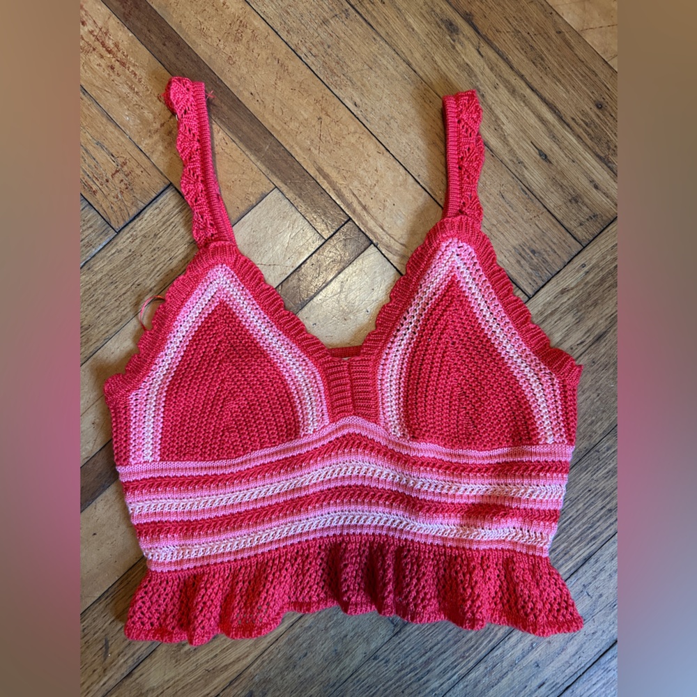 Pink and Red Crochet Crop Top